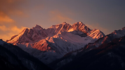 Majestic Snow-Capped Mountains Under a Full Moon with Starry Sky