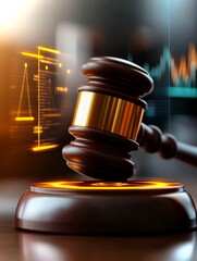 Court verdict with gavel symbolizes justice in the world of law and artificial intelligence