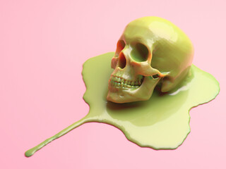 3d illustration of a wax skull melting 