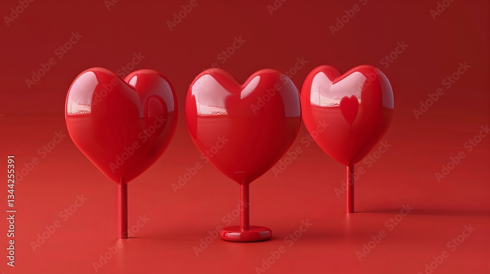 Poster 3d heart icons in a vibrant red setting creating a love notification theme perfect for social media platforms Generative AI