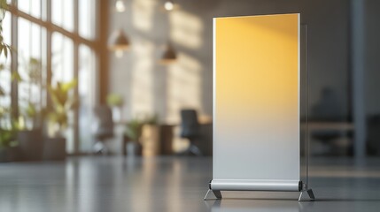 Display stand setup modern office promotional material bright space interior marketing strategy