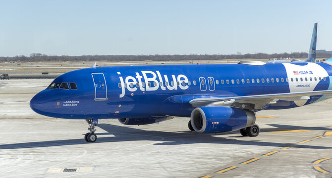  jetBlue airplane on tarmac at JFK international airport in Queens New York City