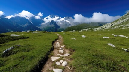 Fototapeta premium Mountain path through grassy valley (1)