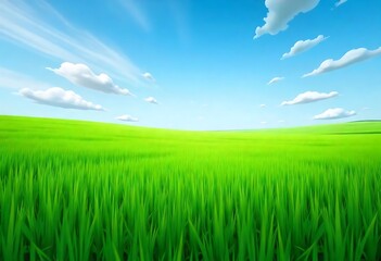 Fototapeta premium Generative AI Dreamscape Fresh Green Meadow under Azure Sky with Drifting Clouds