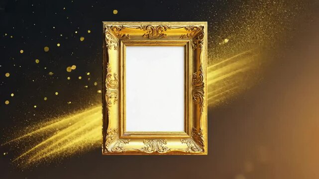 Elegant Golden Picture Frame Isolating a Blank Canvas Ready for Your Imagination and Artistry