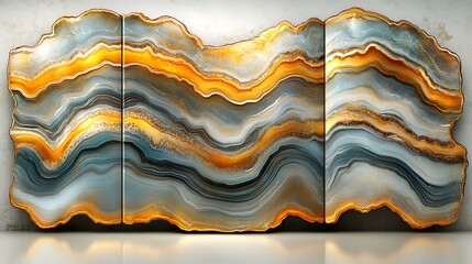 Abstract triptych artwork resembling agate stone.
