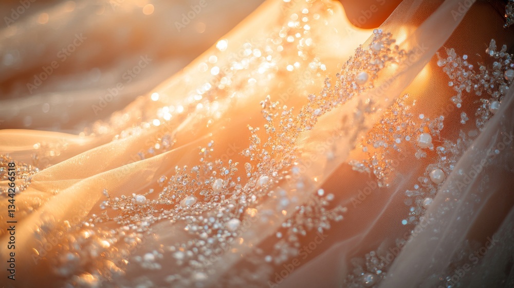 Aufkleber a close-up view captures the exquisite embellishments and textures of soft fabric illuminated by war