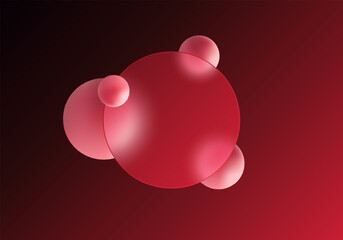 Background with transparent round panel and floating spheres in glass morphism style. Website landing page template.