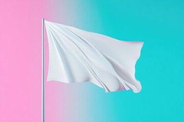 Fototapeta premium blank white flag ripples gently in breeze set against vibrant solid color background