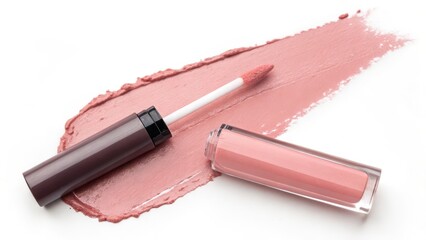 Lip Gloss and Swatch on White Background