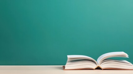 Open book with teal background.  Ready for learning, reading, and exploration of knowledge