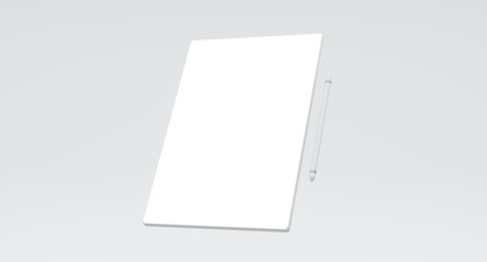 3D rendering, Empty realistic mock up of white mobile tablet, vertical shot, technology equipment minimal design, white color background.