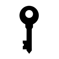 Minimalist black silhouette of a key with round head and jagged edge