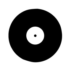Minimalist black silhouette of a vinyl record with circular hole