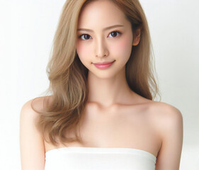 白いチューブトップの美女