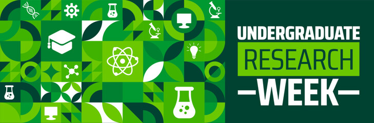 Undergraduate Research Week geometric shape pattern background banner or poster design template. observed every year in  April. Holiday concept. Use to any Template, card, poster, placard, template.