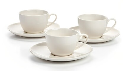 Fototapeta premium Three White Teacups and Saucers