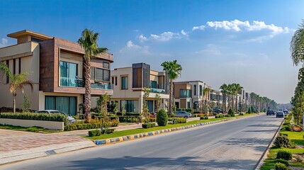 Create a image of cityscape DHA Lahore showing modren houses, generate AI