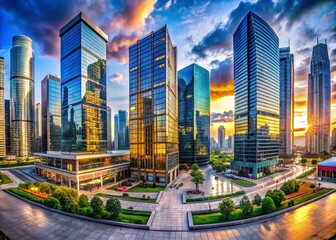 Fototapeta premium Panoramic City Center Commercial Building Architecture