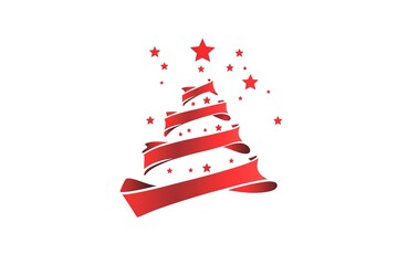 Red Ribbon Christmas Tree Design with Stars Festive Holiday Illustration