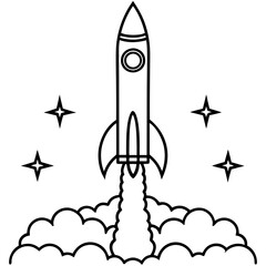 Rocket Launch Line Art Vector Illustration