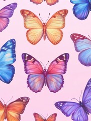 Cute butterfly seamless on a pink background