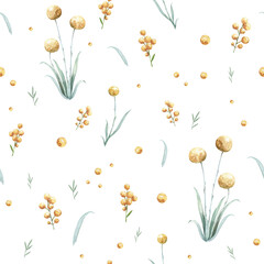 Sqaure seamless pattern with soft watercolor spring flowers. Textile and wrapping paper design with wild flowers
