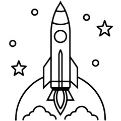 Rocket Launch Line Art Vector Illustration
