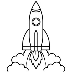 Rocket Launch Line Art Vector Illustration