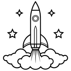 Rocket Launch Line Art Vector Illustration