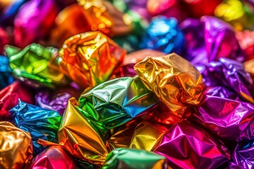 Fototapeta premium Colorful candy close up with crumpled wrapper texture