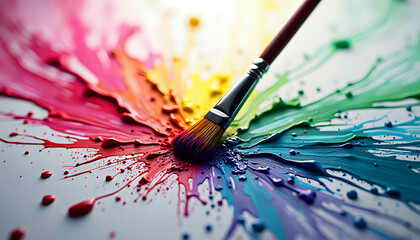 Obraz premium a palette of colorful paints and brushes for art