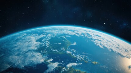 Fototapeta premium Stunning view of Earth from space showcasing vibrant blue oceans, fluffy clouds, and distant stars in a vast dark universe, symbolizing beauty and exploration