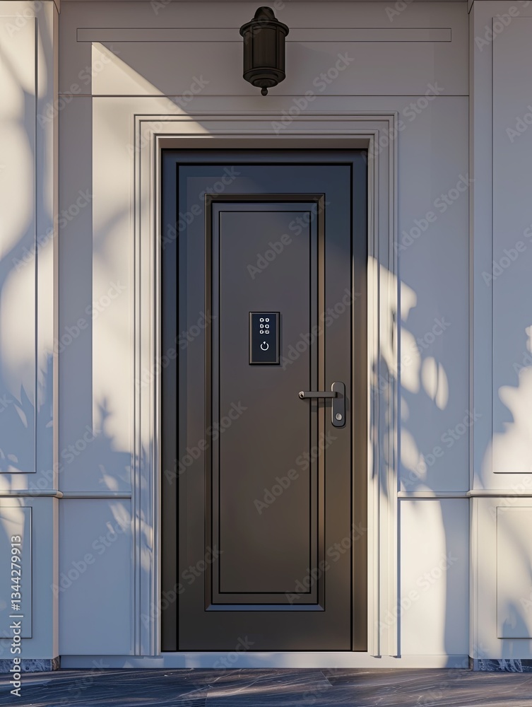 Leinwandbilder modern front door with keyless entry lock and video doorbell camera enhancing home security and conv