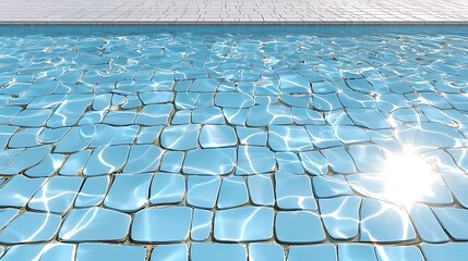 Fototapeta premium Sparkling Water Reflection Over Blue Tiles in Swimming Pool Under Bright Sunlight on a Clear Day