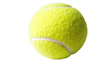 Closeup of a vibrant yellow tennis ball on a transparent background, showcasing its texture and design for sports and recreation concepts