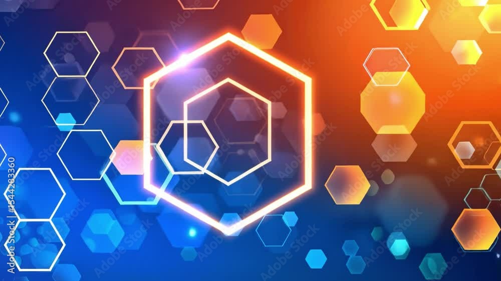 Poster futuristic digital illustration glowing hexagons in blue and orange gradient create dynamic abstract