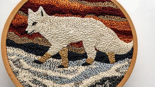 Arctic Fox Needlepoint on Mountains