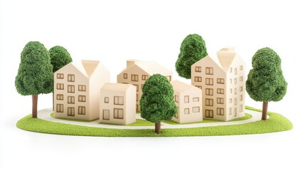 Exquisite architectural model of a sustainable house with lush miniature trees, vision of green urban living