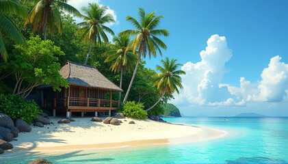 Obraz premium Seaside Hut on Tropical Beach with Ocean