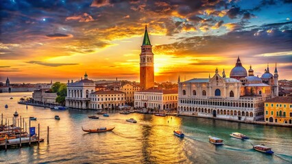 Fototapeta premium Panoramic Venice: Doge's Palace & San Marco Square at Sunset