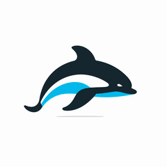 Obraz premium Minimalist vector illustration of a sleek black dolphin jumping out of the water, representing freedom, intelligence, and marine life.