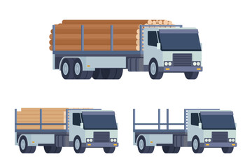 Logging truck vector flat illustration for transportation of wood and timber products. Forestry industry. Fully editable and easy to customize