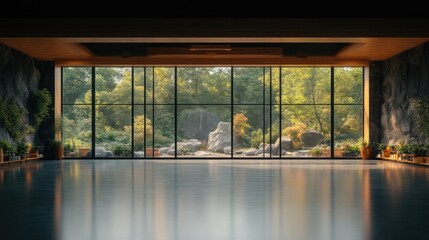 Fototapeta premium Spacious interior, modern zen garden view