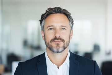 confident sales or marketing professional gazes past camera