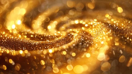Golden particles create a mesmerizing spiral vortex with soft ambient light enhancing the shimmering effect