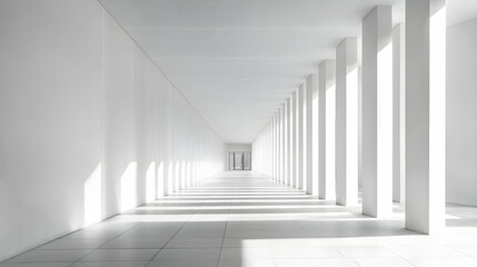Fototapeta premium Sunlit modern hallway, architectural design, perspective, minimalist