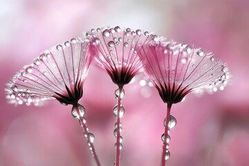 Delicate Pink Dandelions with Dew Drops
