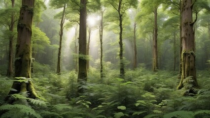 Obraz premium Full panoramic view of a dense forest canopy.
