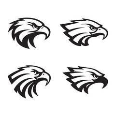 Black Silhouette Eagle Head Logo Set – Vector Icons for Branding and Design